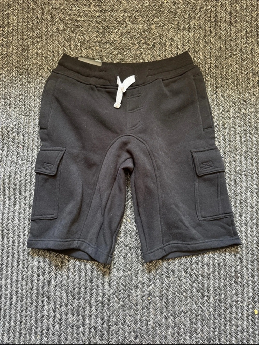South Pole Black Cargo Knit Drawstring Shorts with Side Pockets